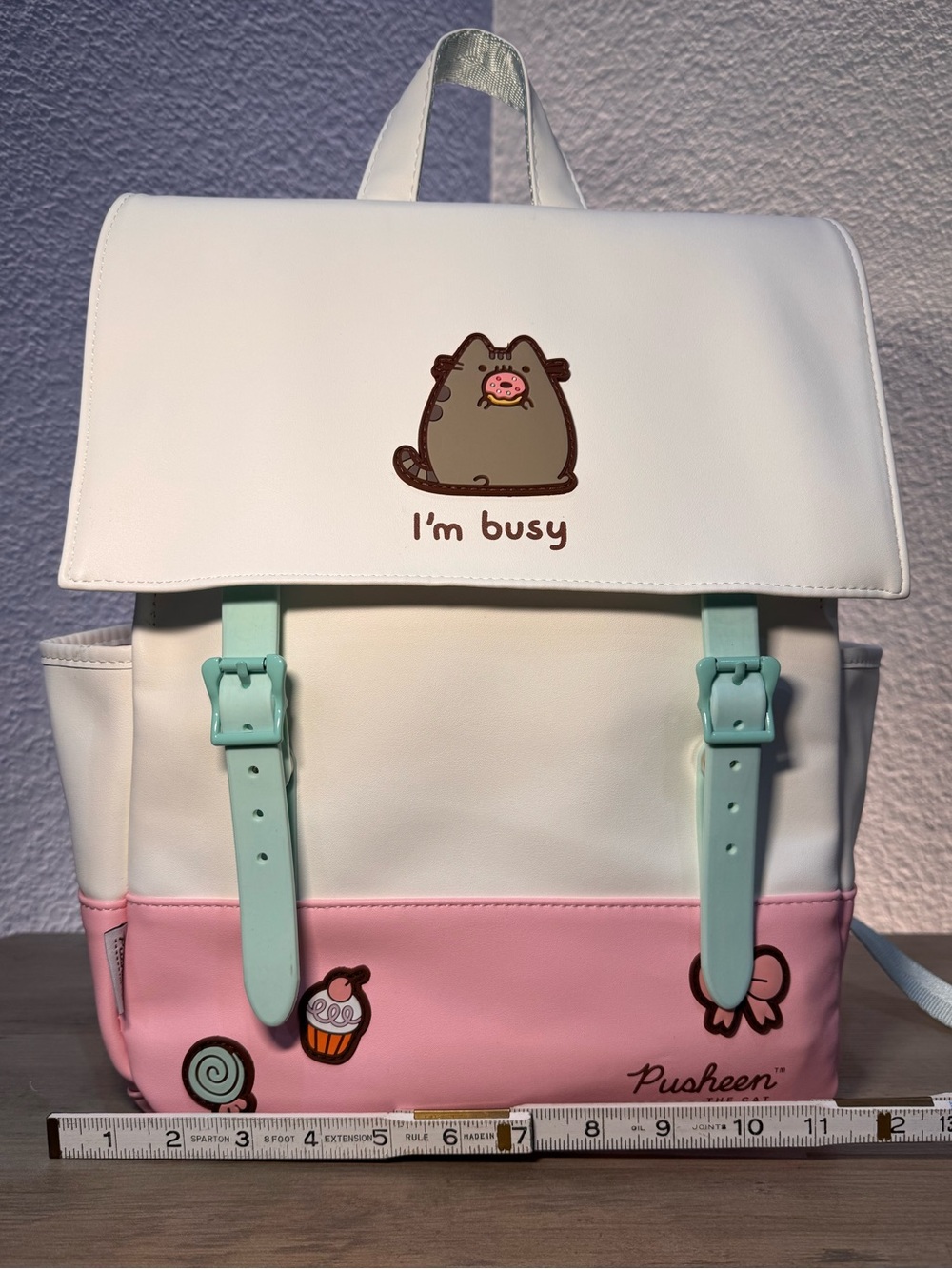 NWOT Pusheen The Cat I’m Busy Faux Leather Backpack Licensed 13x12x5 Kawaii - Picture 10 of 13